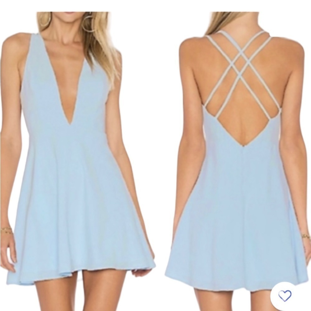 Revolve By The Way Sammie Deep V Skater Dress in Light Blue